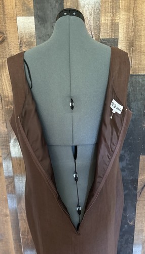 Vestido de lino para mujer N Y Sake 12 marrón sin mangas forrado midi cremallera trasera Cottagecore - Imagen 7 de 17