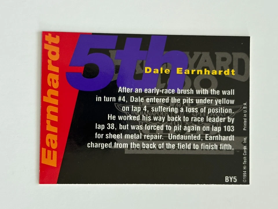 1995 Hi-Tech Brickyard 400 #BY5 Dale Earnhardt - Top 10 Finishers Sparkle - Image 3 of 3