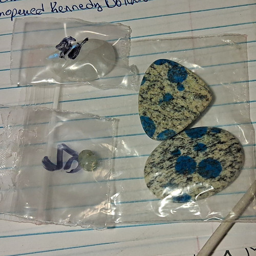 4pc Mixed Stone Polished Cabochon Lot, Blue Speckled & White Opalescent Oval