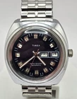 Vintage 1970's Men's Timex Viscount Automatic Black Dial watch works 39mm case