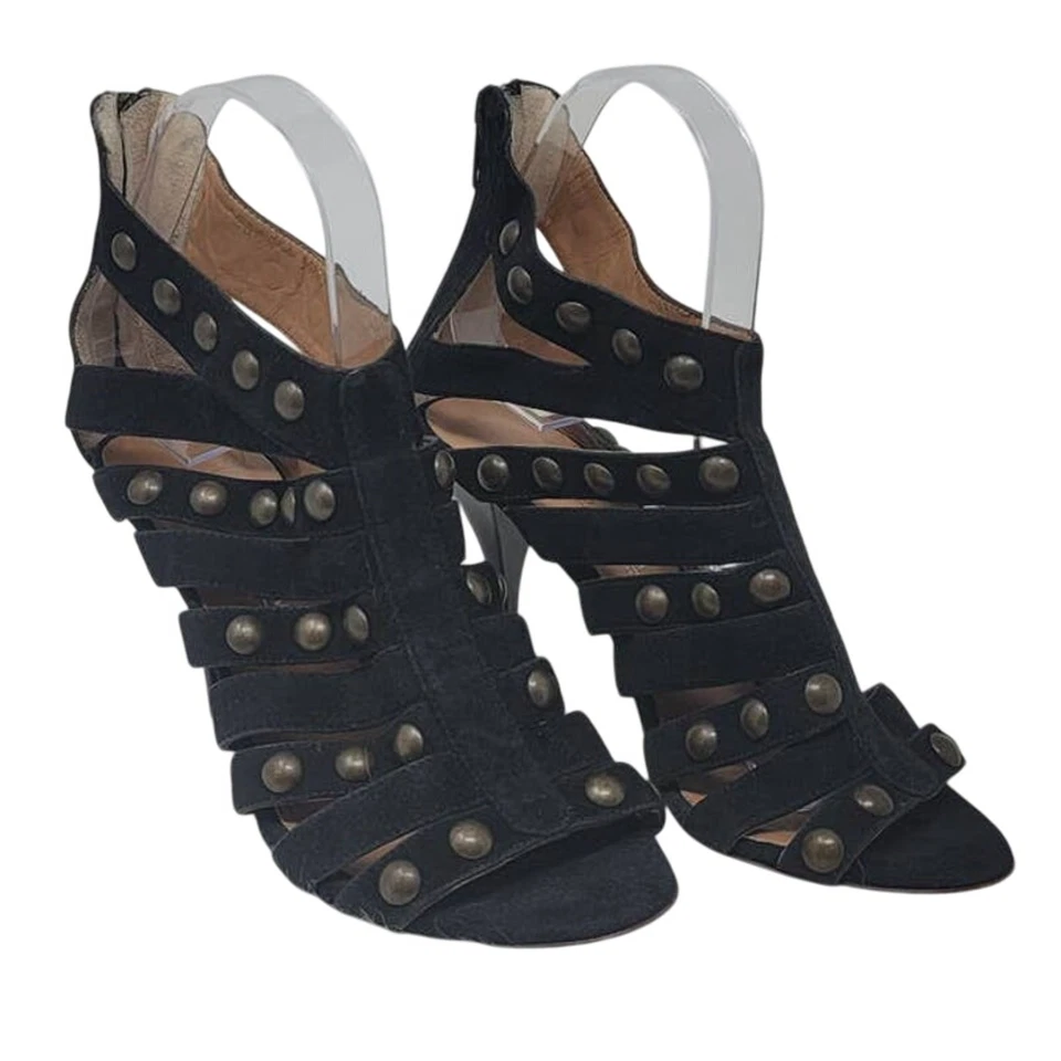LATITUDE FEMME Negro Tachonado Tirantes Punta Abierta 4" Tacones Para Mujer 37.5 - 7US Foto 2 de 4