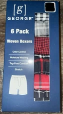 George ~ 6-Pair Men's Woven Boxers Underwear Cotton Tag Free Plaid ~ M