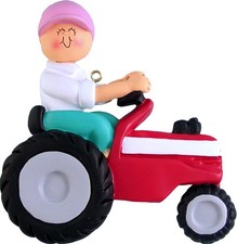 Tractor Red Female Personalized Christmas Tree Ornament
