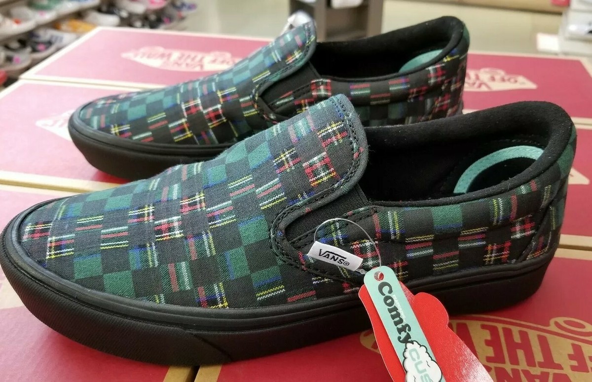 VANS COMFYCUSH SLIP-ON ( Plaid Check ) GREEN / TRUE WHITE 