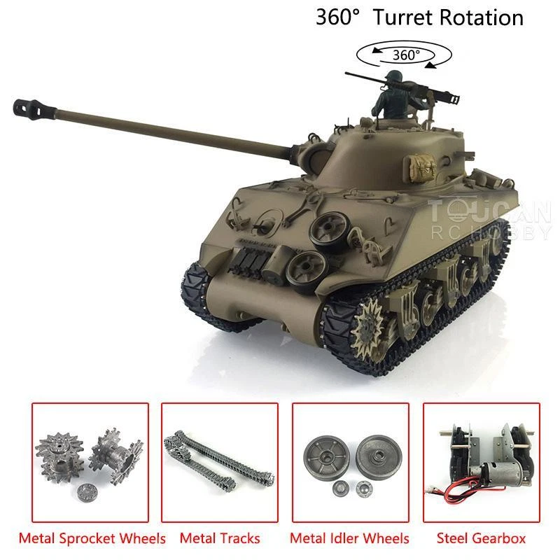 1/16 7.0 Henglong Sherman M4A3 BB IR RTR RC battle Tank 360° 3898 Metal Gearbox - Image 2 of 4