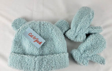NEW Cat  Jack Toddler Girls Dusty Blue Cat Fleece Hat  Mittens Set Ears 2T-5T