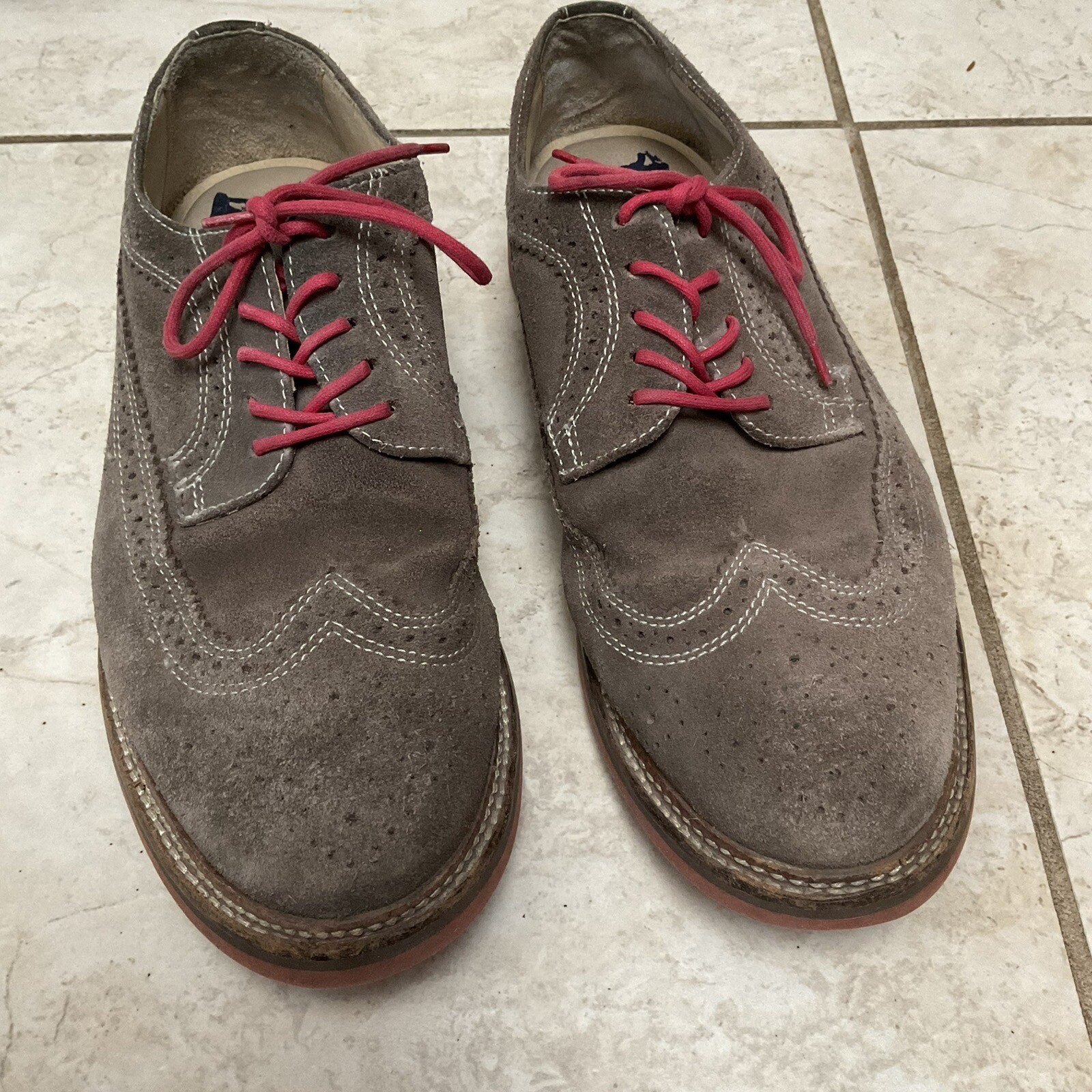 SAOLA Scarpe da uomo Nordstrom 1901 marroni a coda di rondine pelle scamosciata Oxford taglia 8M