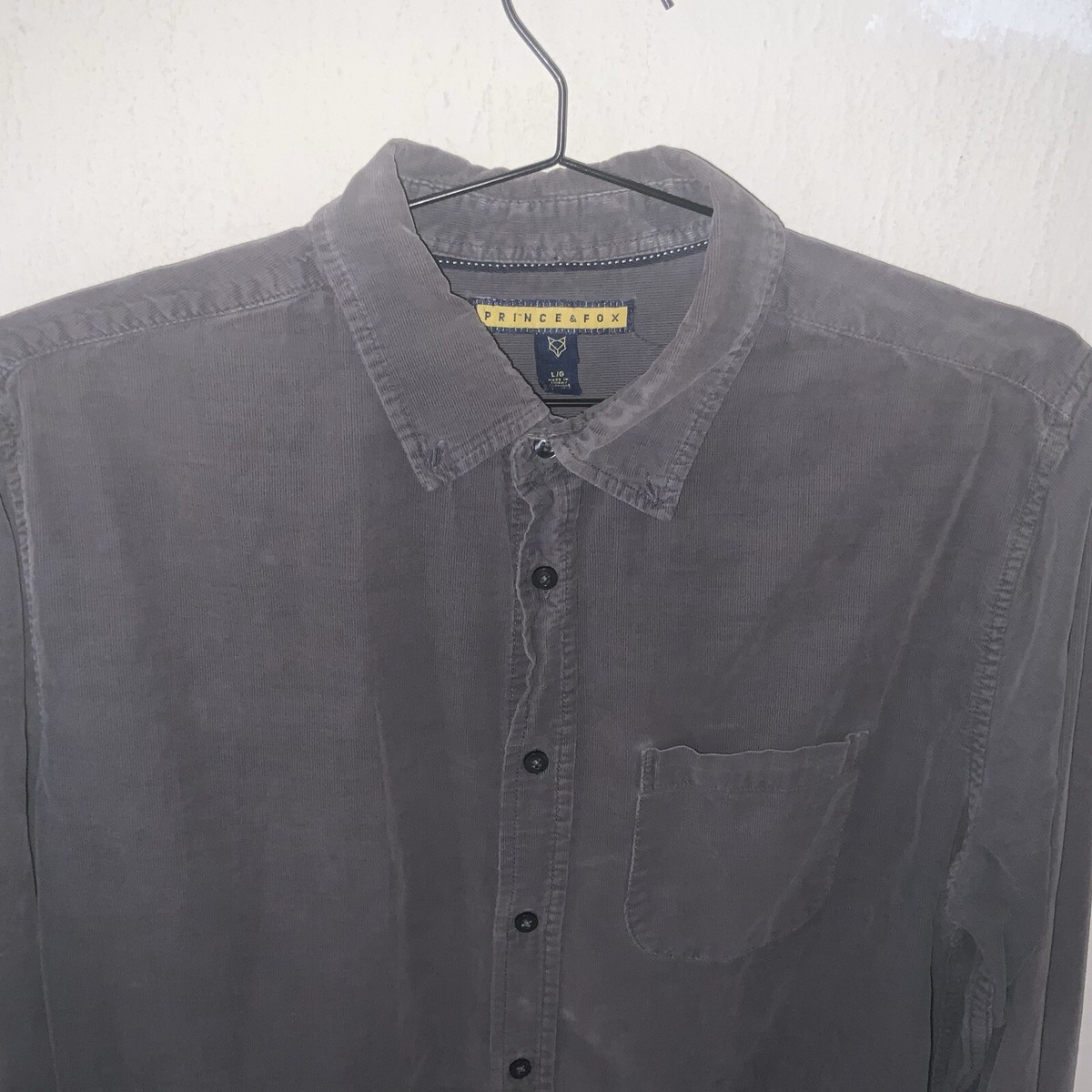 Vintage Prince And Fox Gray Corduroy Button Up Shirt Men's