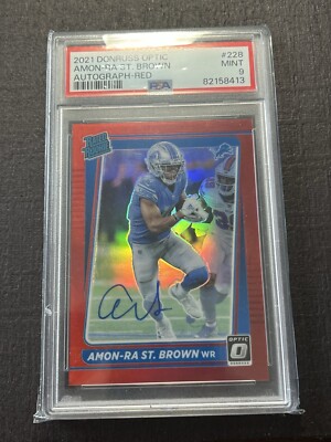 2021 Donruss Optic Amon-Ra St. Brown Auto Rated Rookie Red /75 PSA 9 Mint Lions