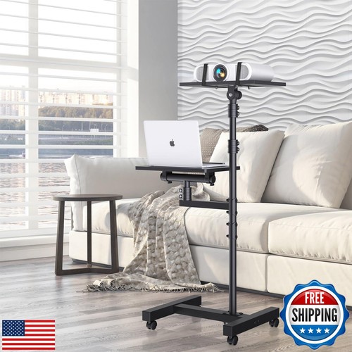 Projector Stand Tripod: 2 Shelves Mobile Laptop Cart Adjustable Height 45 to - Picture 2 of 5