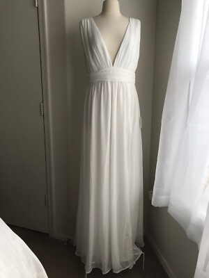 Lulu's Heavenly Hues White Boho Chic Goddess V-Neck Maxi Dress size Large  Tall | eBay