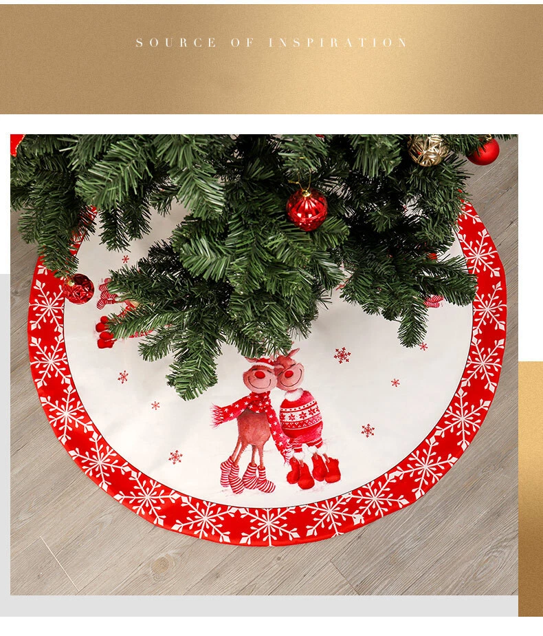 Christmas Tree Skirt Base Floor Mat Cover Carpet Aprons Xmas Party Decors Deer - Image 2 of 4