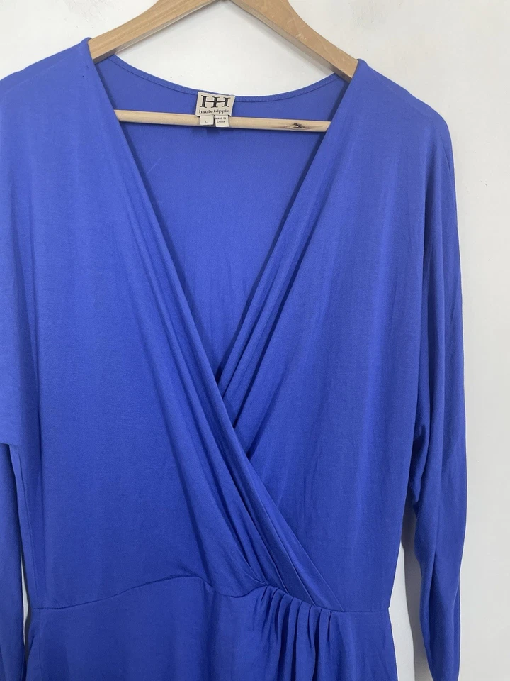 Haute Hippie Womens Faux Wrap Dress Long Sleeve Cobalt Blue Size Large - Image 2 of 4