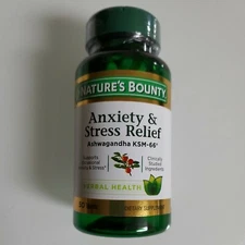 Nature’s Bounty Anxiety Stress Relief Ashwagandha 50 Count Exp 2027+