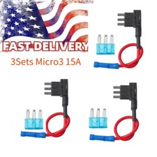 3pcs 12V Car Fuse Tap Add a Circuit Adapter  3pcs 15A Micro3 ATL Blade Fuse US