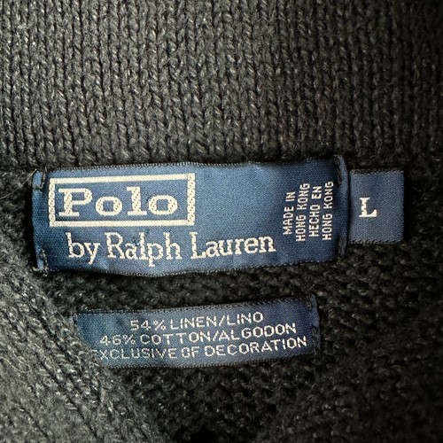 VINTAGE Polo Ralph Lauren Sweater Mens L Black Linen Blend Anchor Shawl Collar - Picture 5 of 10