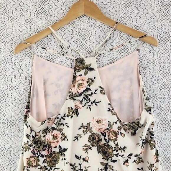 Lucylove High Neck Strappy Neckline Floral Mini Chiffon Dress M - Image 4 of 4