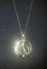 Egyptian Nefertiti, Solar Disk, Ankh, Bronze metal, Pendant necklace, 20" chain