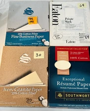 Résumé Paper Cotton Fiber, Granite Ivory & White Letter 8 1/2" x 11" LOT of 4