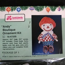 Raggedy Andy Ornament Kit Lee Wards Vintage 1974 Bead Sequin Japan Christmas