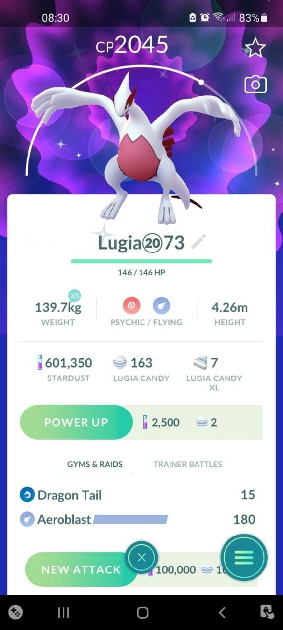 Shiny Lugia Pokemon Trade Go LV20 Registered / 30 Day Trading Stardust  Pokémon