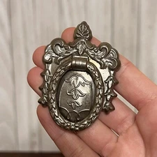 Antique - Silver Color Metal Pressed Ornate Shield Ring Drop Pulls /PER PIECE