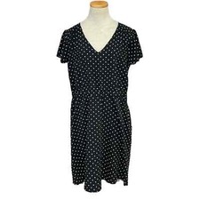 Old Navy Dress Womens L Large Black White Polka Dot NWT A-Line Midi V-Neck