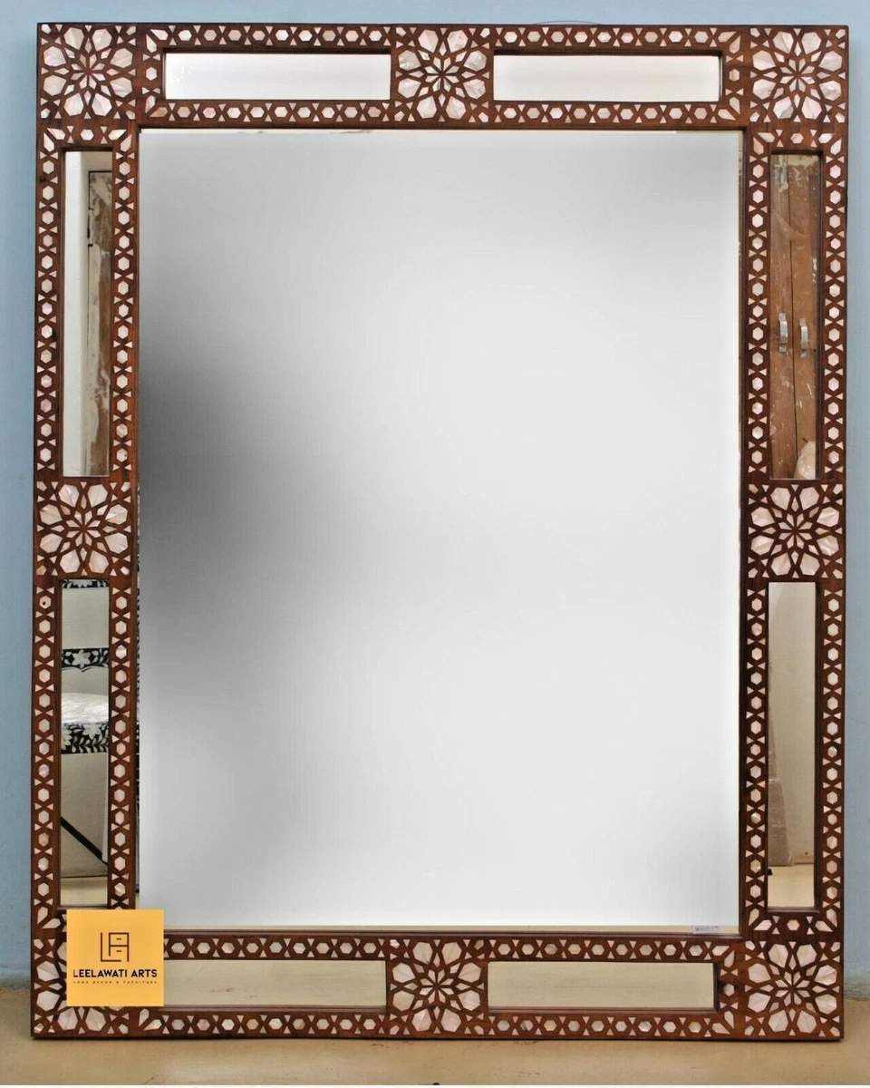 Antique Look Mother Of Pearl Inlay Mirror Frame Brown Floral