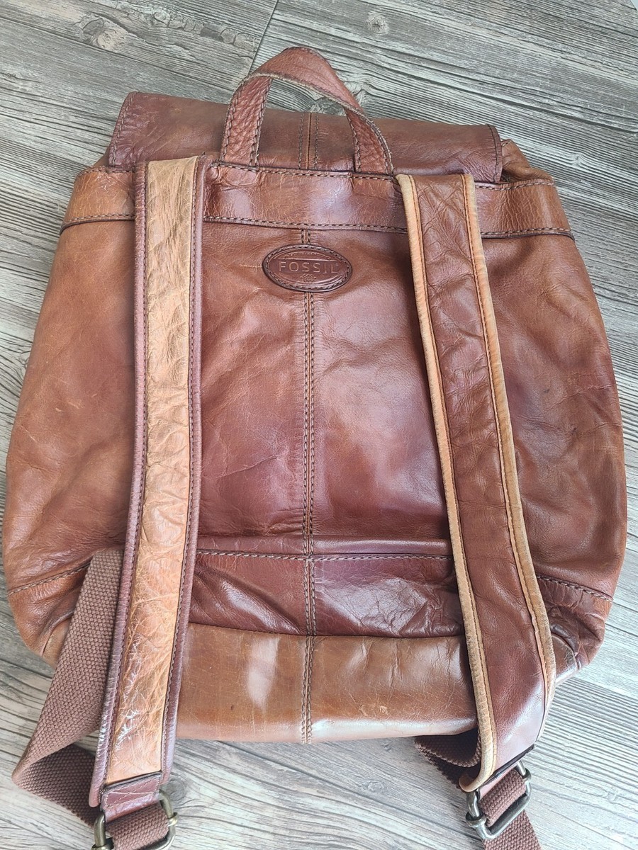Vintage Fosdil thick Leather Drawstring Backpack Fossil Vintage Drawstring Backpack Purse Rucksack Leather  main image 2