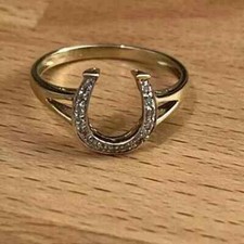 intage Style Horse Shoe Band Ring Lab Created Diamond Yellow Gold Plated