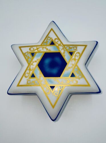 Star Of David Porcelain Covered Trinket Dish - Davida Brand - Hanukkah- 6" EUC - Picture 1 of 8