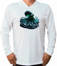 Octopus Water Sport UV Protected UPF 50 Long Sleeve T-Shirt Hood Boat Fishing