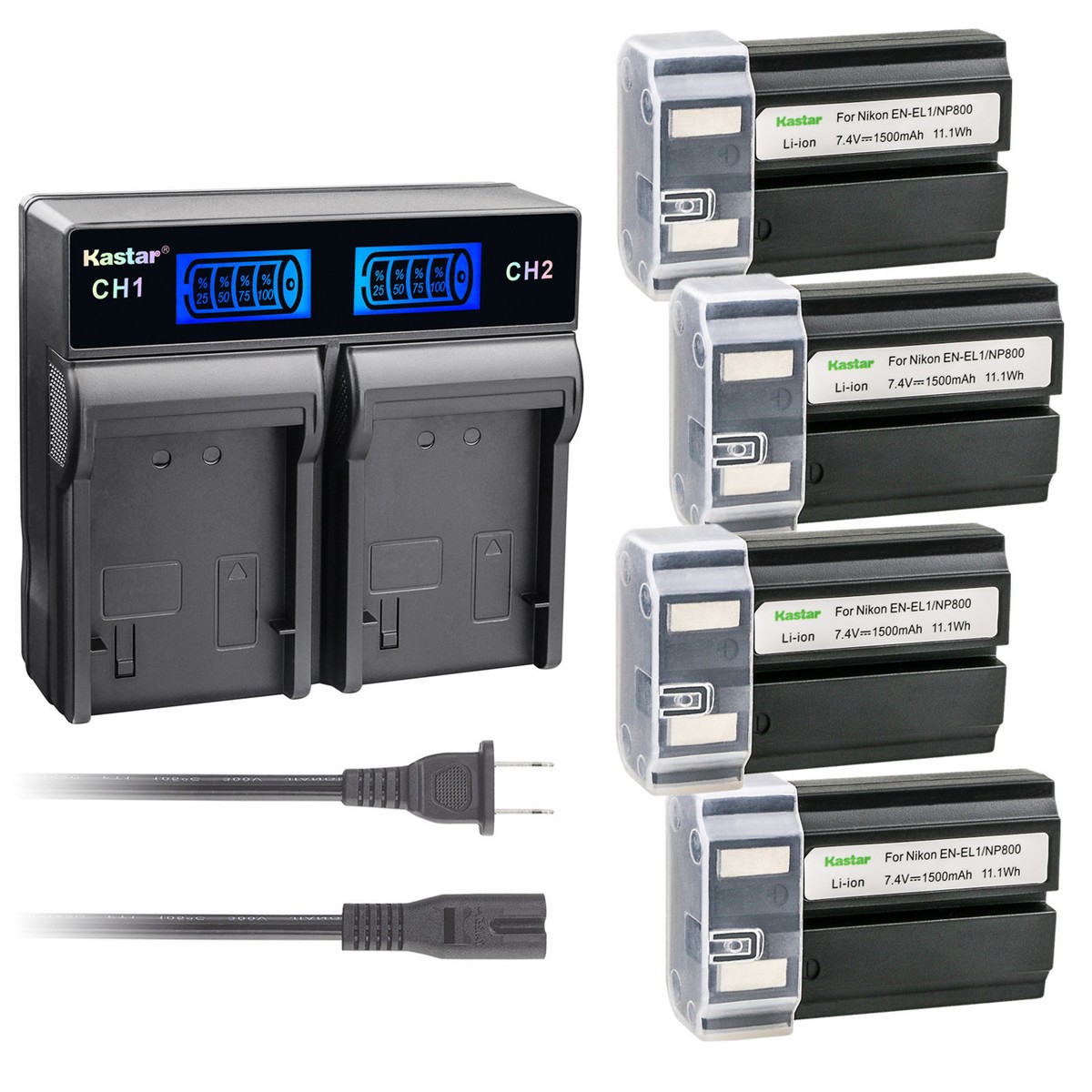 Kastar Replacement Travel Charger & Battery For Nikon EN-EL1 - Fits Coolpix 5700 Digital Camera