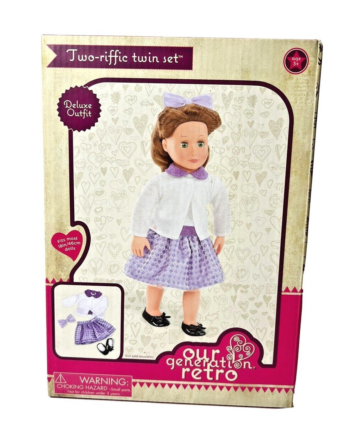 Battat OUR GENERATION Retro Deluxe Outfit TWO-RIFFIC TWIN SET for 18" Doll  NEW