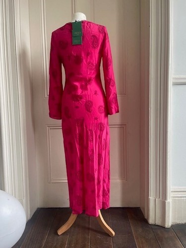 Rare Rixo Rae cerise pink paisley print silk dress XS UK8 BNWT - Picture 2 of 10