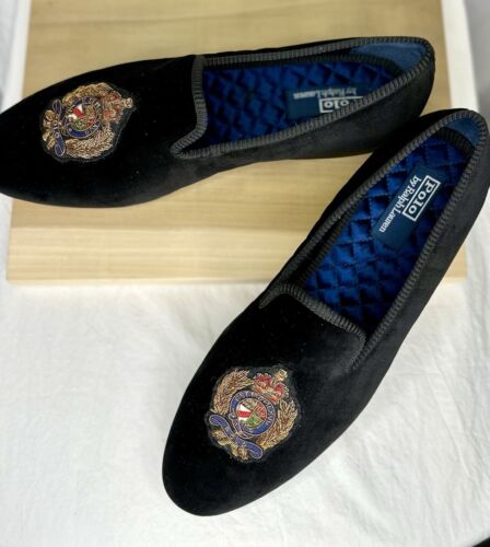 POLO RALPH LAUREN Paxton Crest schwarzer Samt Herren Slipper; Größe 13