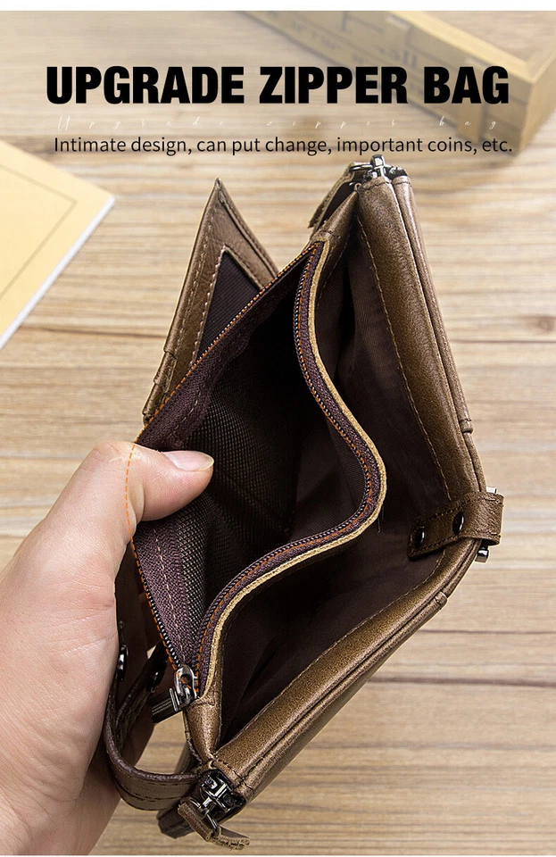 Vintage men's cowhide rfid wallet with lock zipper business casual card case - Image 3 of 4