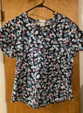 Women's Scrub Star Black w/ Circles and Swirls Scrub Top, Short Sleeve, Size M
