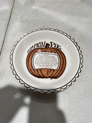 Vintage Pumpkin Pie Plate with Recipe Dish 10.5 inch 80s