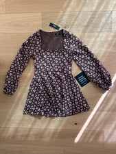 NWT Lulus Daily Affection Brown Floral Corduroy Mini Dress With Pockets Medium