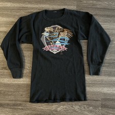 Vintage 80s Harley Davidson 3D Emblem Longsleeve Thermal Shirt Size M