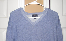 BROOKS BROTHERS Men's Large V Neck Sweater Blue Cotton Rayon Blend SOFT 346