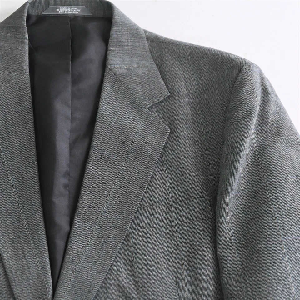 Chaqueta Pantalones Traje De Colección Haggar 46L 36x30 Gris Hecho en EE. UU. Cuadros Ventana Para Hombre Foto 3 de 4