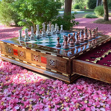 Luxury Large Chess Set Solid Wood Storage Board 15.3" Handmade Weighted Pieces