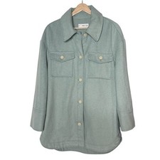 Mango Oversized Wool Shirt Jacket Size XS / S Overshirt Boxy Minimalist Green