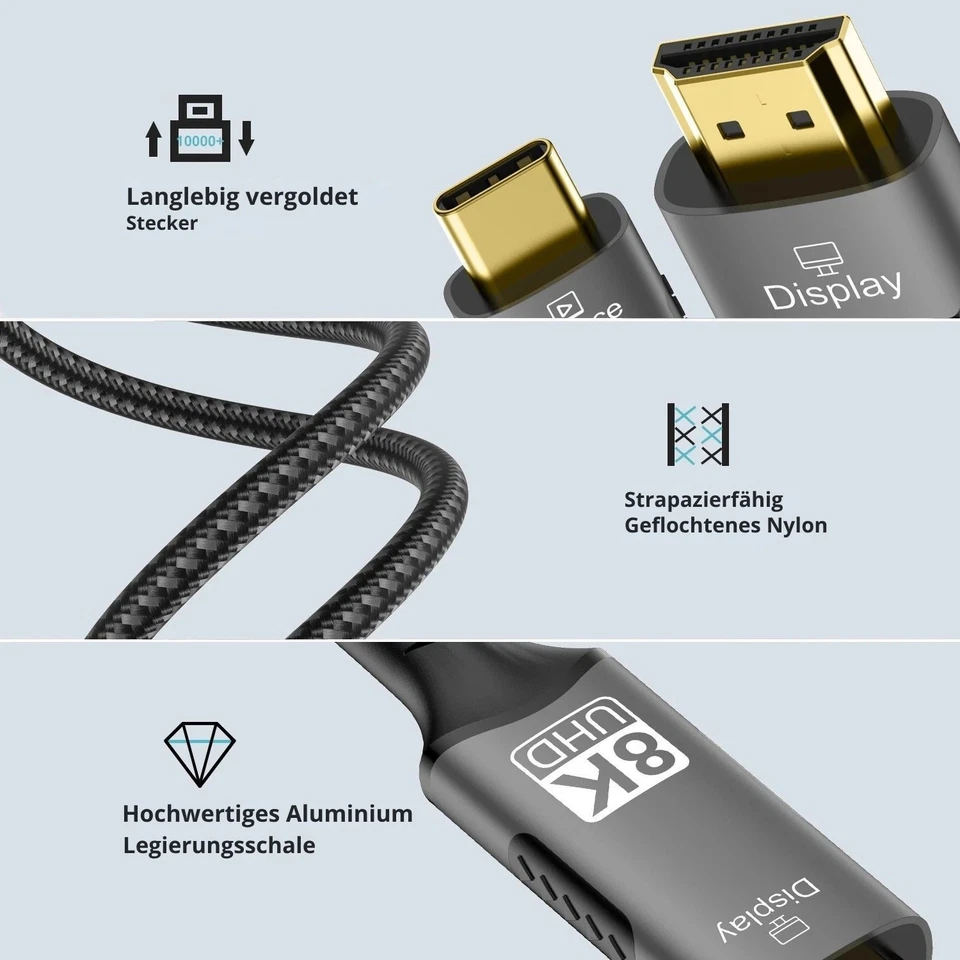 USB C auf HDMI Kabel 8K 60Hz 4K 120Hz Typ C Adapter für MacBook iPad TV - Bild 4 von 4