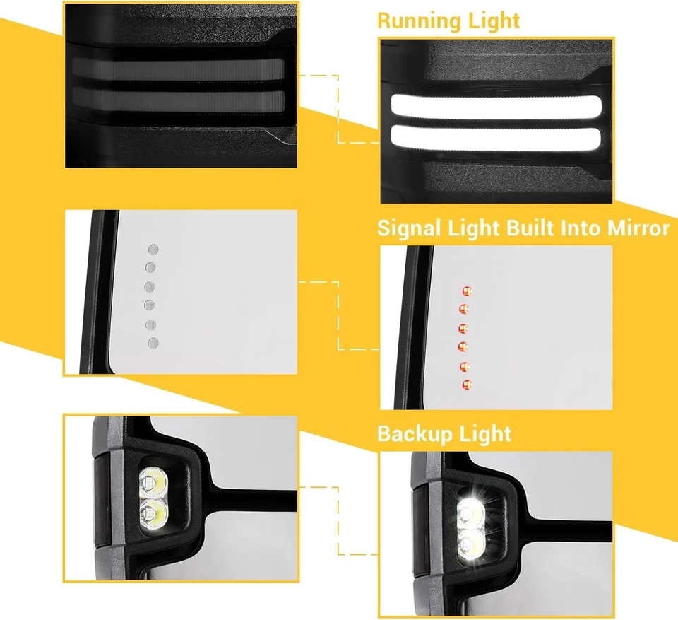 Chrome Tow Mirrors Power Fold For 2015-2019 Silverado GMC Sierra 2500HD 3500HD - Image 4 of 4