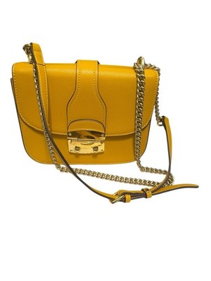 La Festin Yellow Leather Shoulder/ Crossbody Bag Chain Leather Strap
