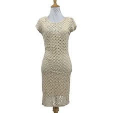 Free People Dress Womens S Small Sand Gypsy Crochet Lace Cap Sleeves Lined Mini