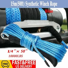For ATV 6mm w/Sheath 1/4"x50' 10000LBS Synthetic Winch Rope Line Recovery Cable